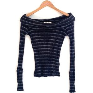 (A3) We the Free Cowl neck off shoulder Ribbed striped Longsleeve blouse, Sz M